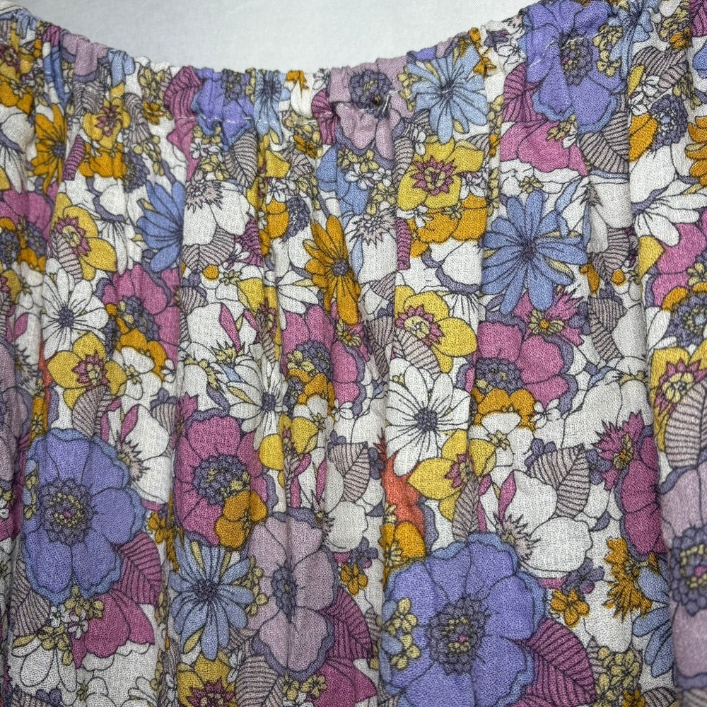 Cynthia Rowley Floral Off Shoulder Mini Dress XL Purple Orange Boho Tassel Belt - Picture 9 of 12